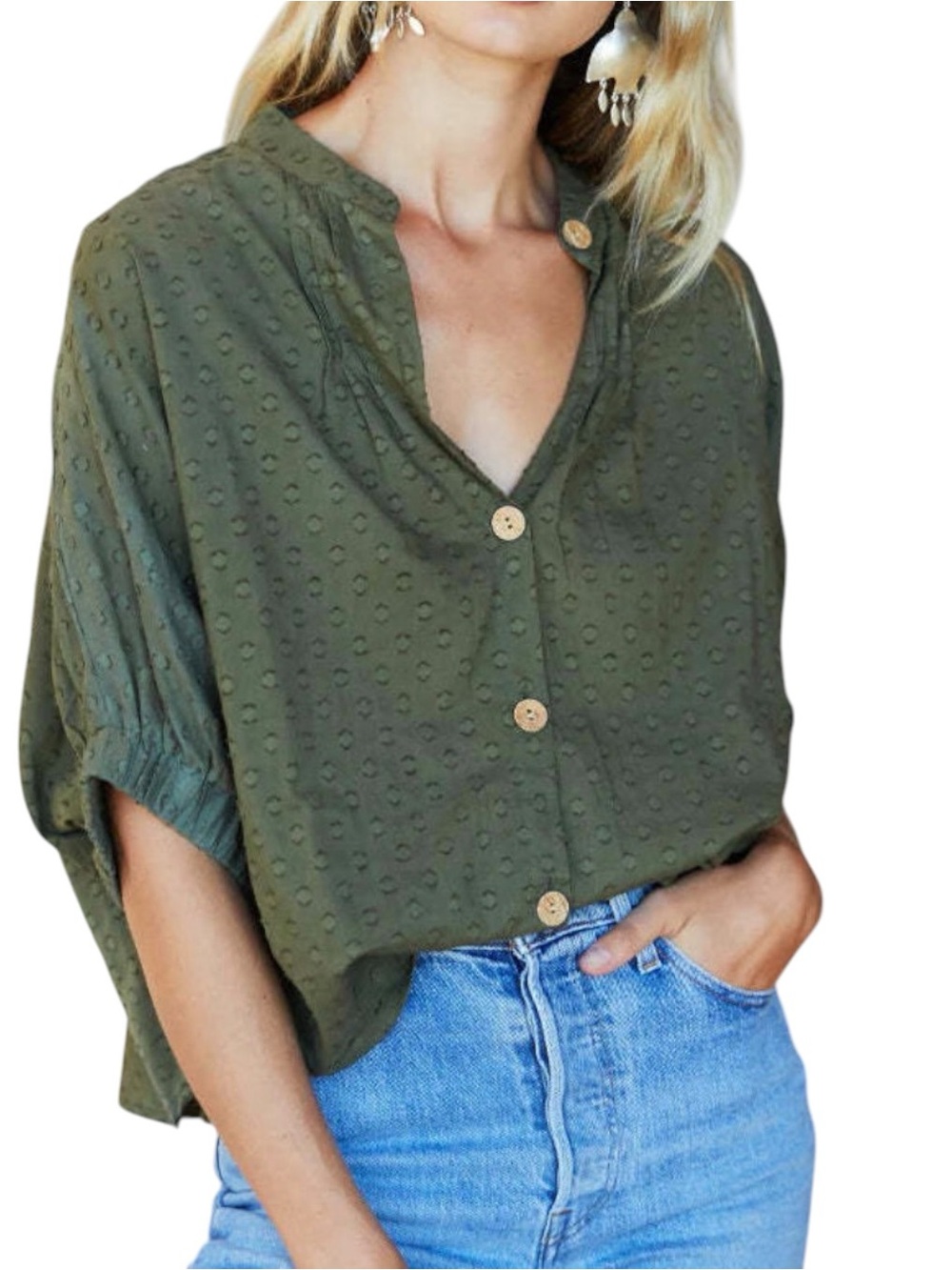 Emerson Fry Mandarin Collar Top in Swiss Dot Organic